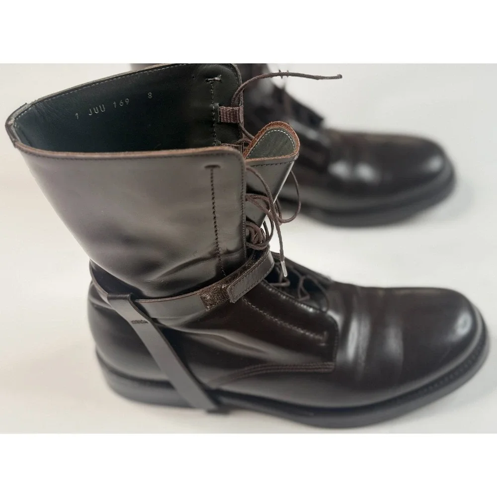 Jil‎ Sander Men's Military Ankle Belt Harness Lace Up Brown Leather Boots Size 8